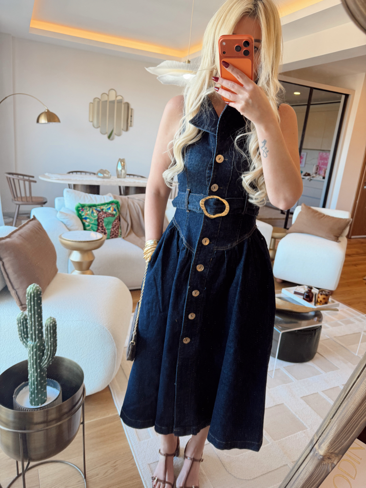 Maxi denim elbise
