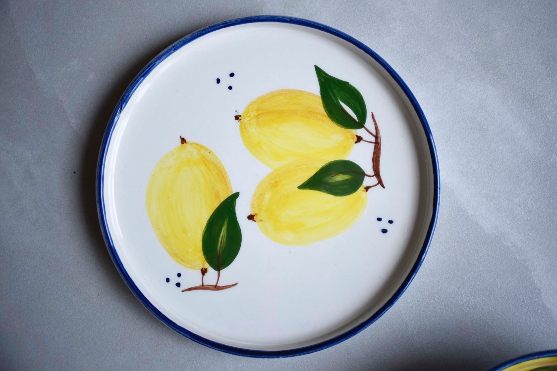 Limon desenli 4 lü tabak ve 1 kase 