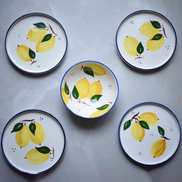Limon desenli 4 lü tabak ve 1 kase 