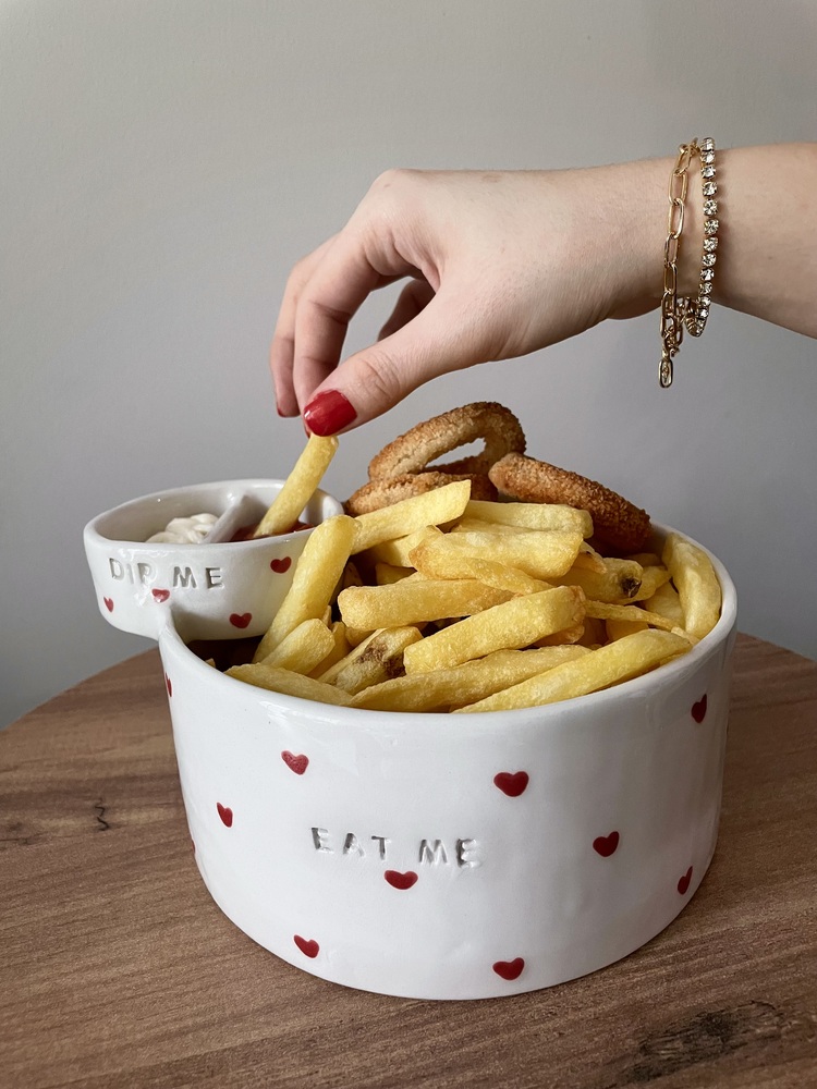 El yapımı seramik patates / cips kasesi  