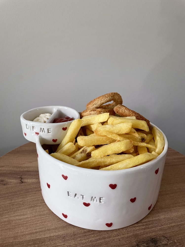 El yapımı seramik patates / cips kasesi  