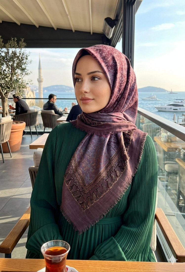 Flamlı keten eşarp