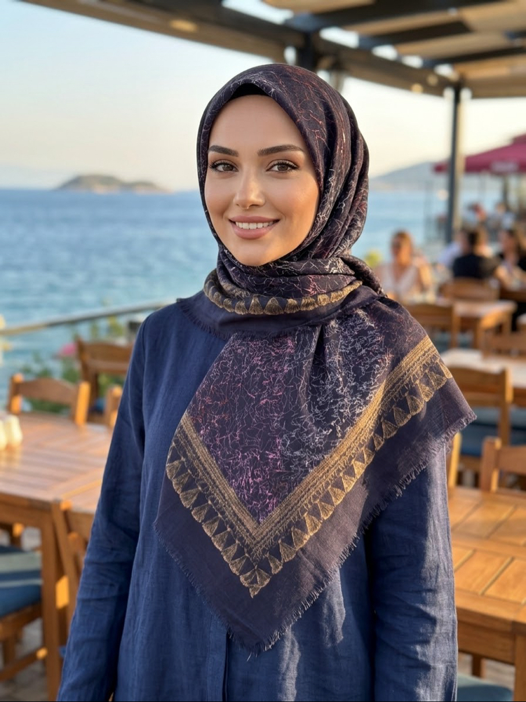 Flamlı keten eşarp