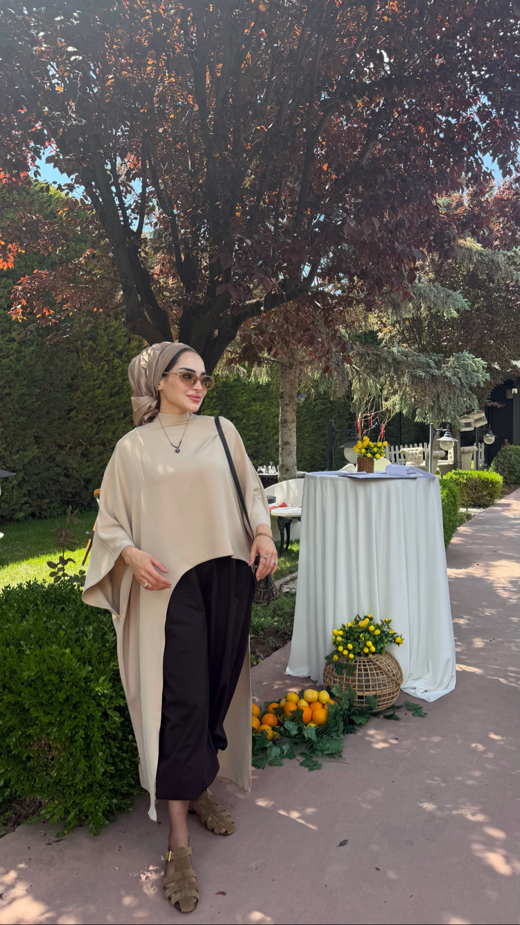 Vizon tunik acı kahve şalvar