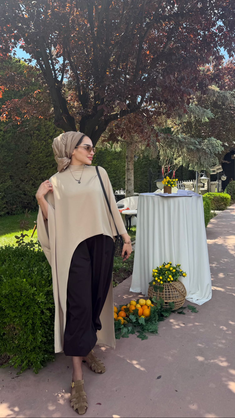 Vizon tunik acı kahve şalvar