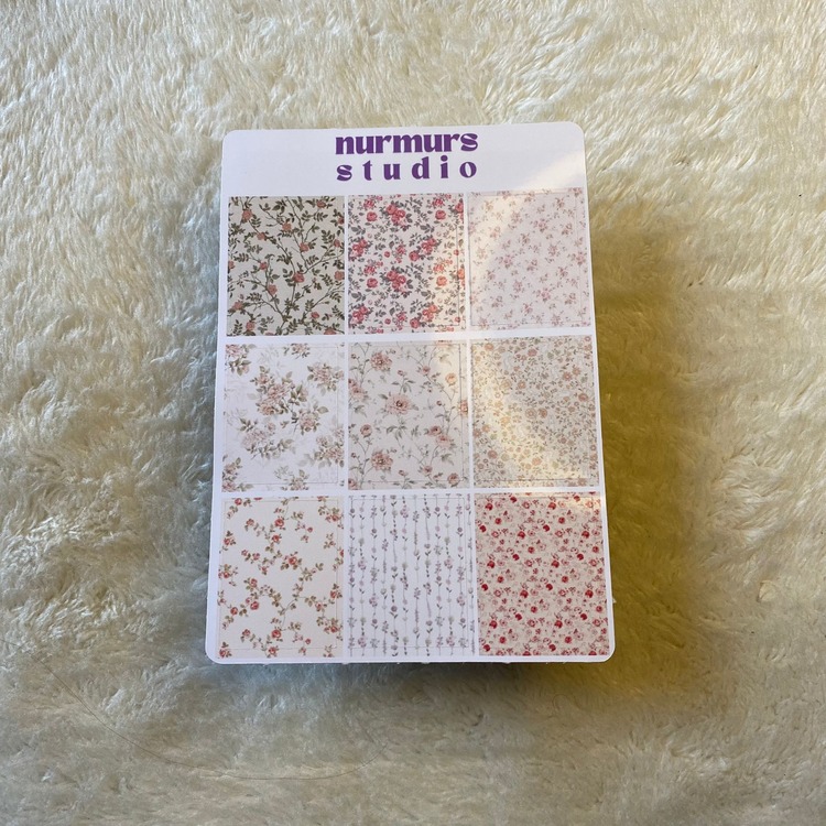 soft çiçek temalı scrapbook sticker sayfası