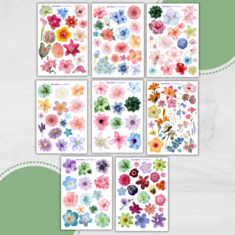 8'li Çiçek Bitki Temalı Sticker Seti