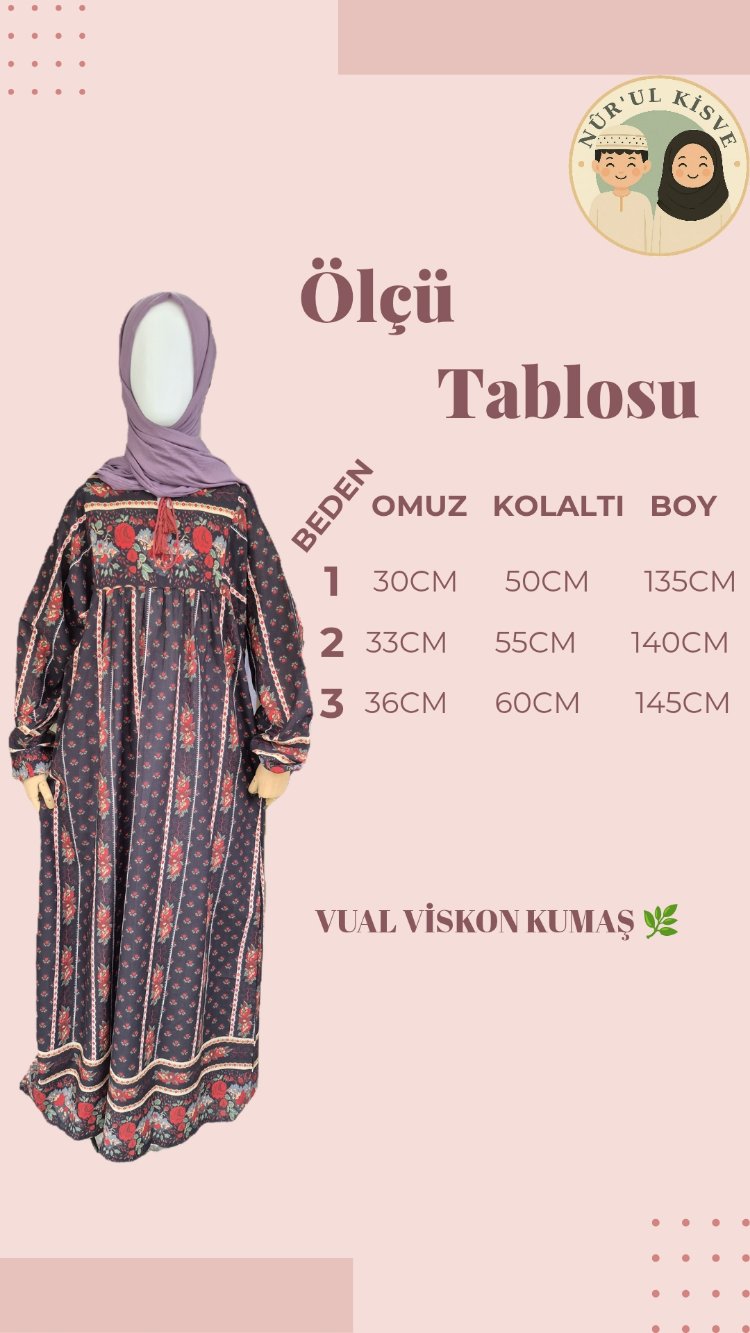 100% pamuklu vintage desenli tesettür elbise