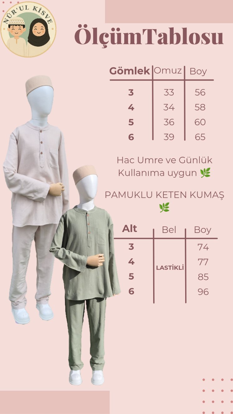Hac Umre Günlük Pamuklu Keten gömlek Takımı