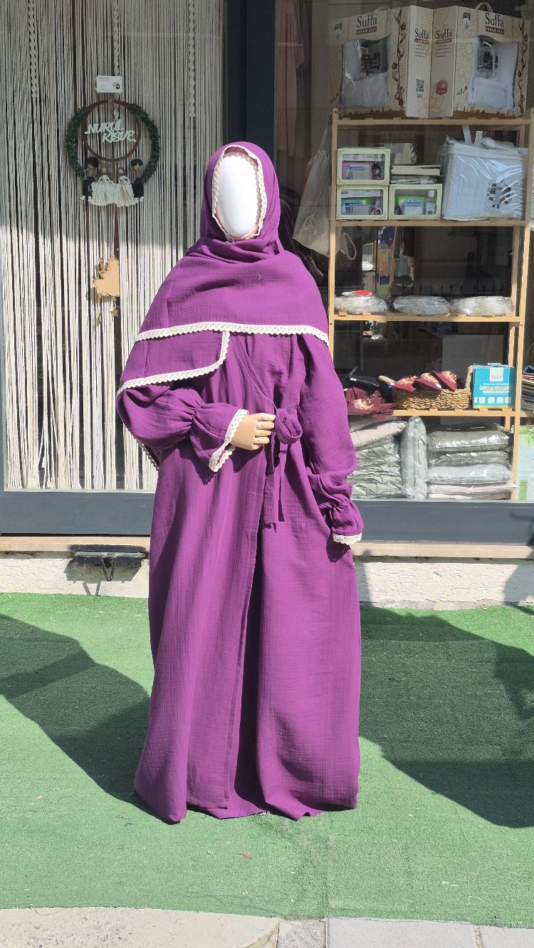 Müslin Namaz Elbisesi ve Başörtü (Mor)