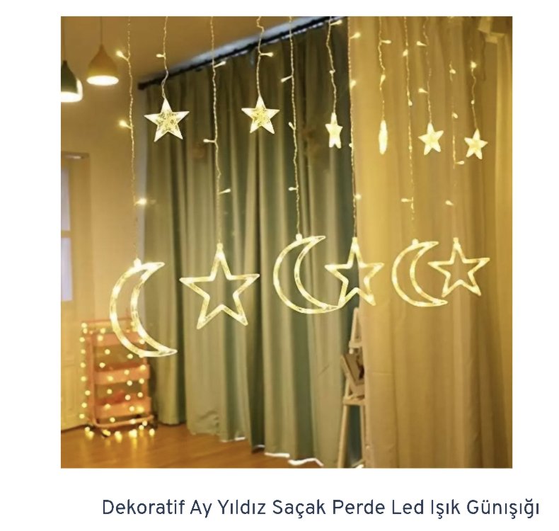 Dekoratif Ay Yıldız Saçak Perde Led ışık Gün ışığı