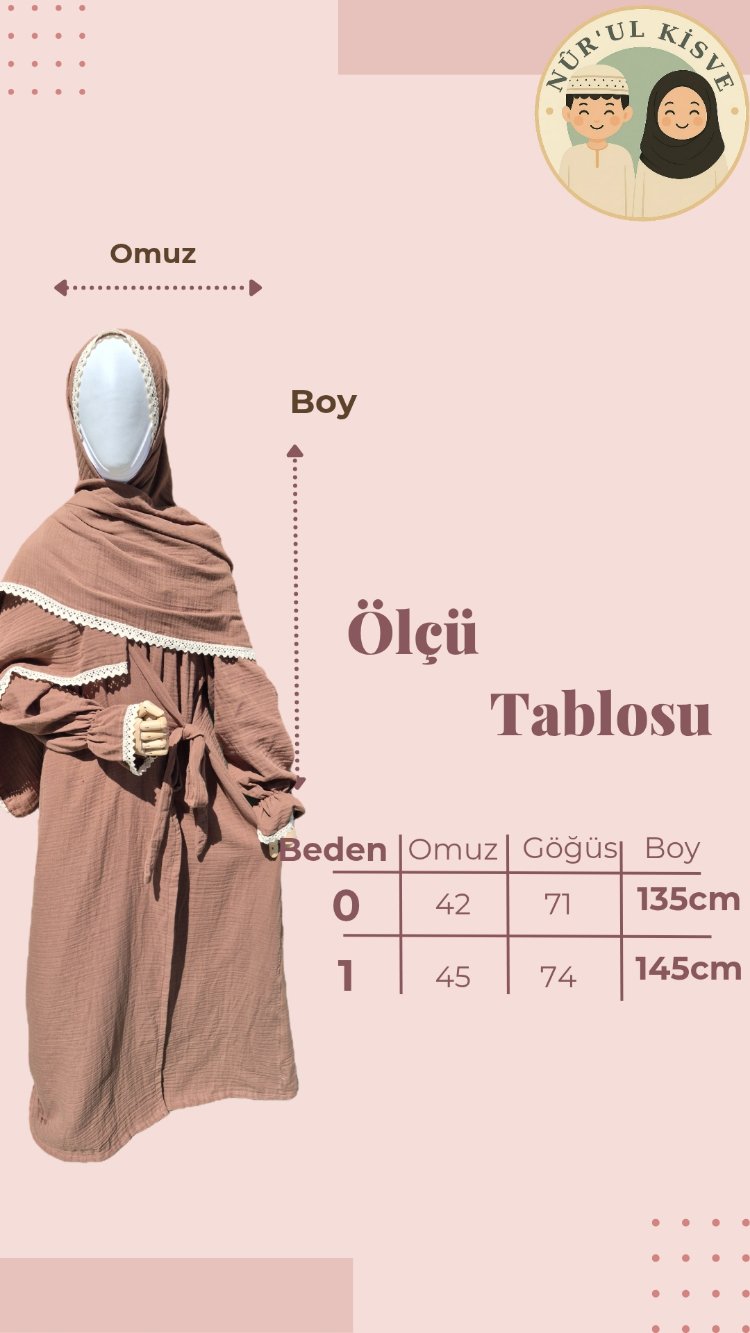 Müslin Namaz Elbisesi ve Başörtü (Kahverengi)