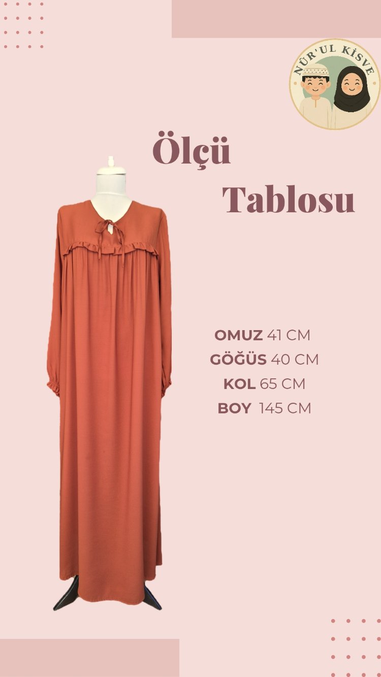 Turuncu Büzgülü Tesettür Elbise