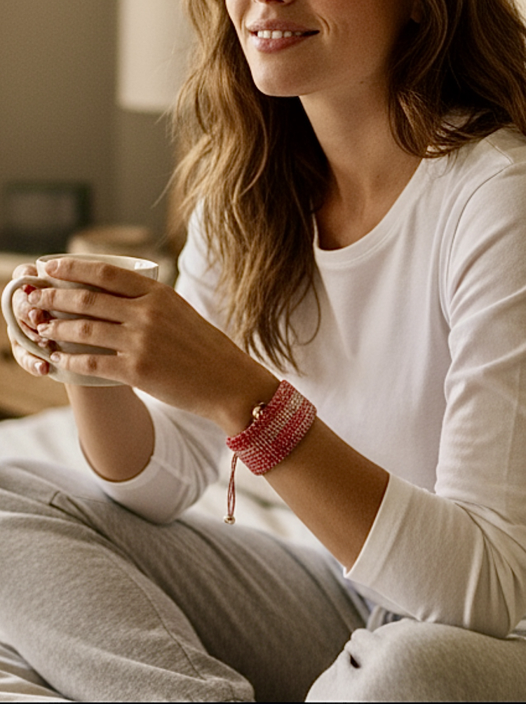 Gold detaylı karma makrome bileklik 