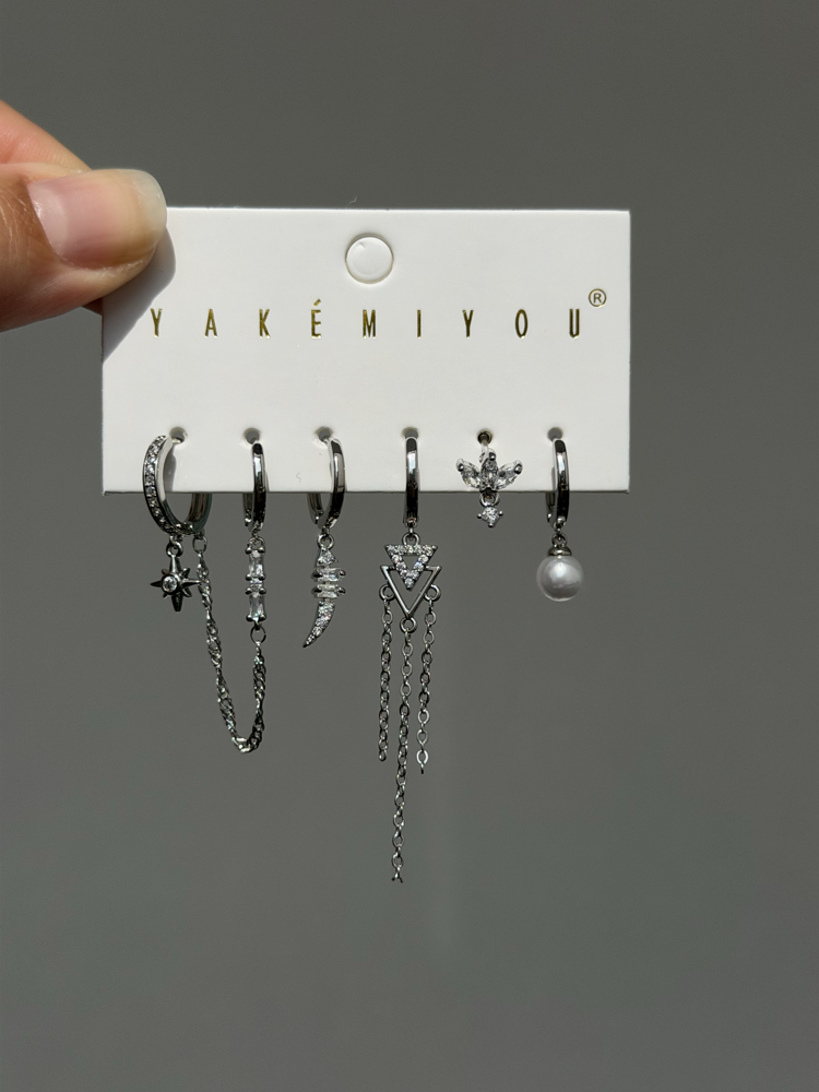 İthal altılı boho küpe seti silver
