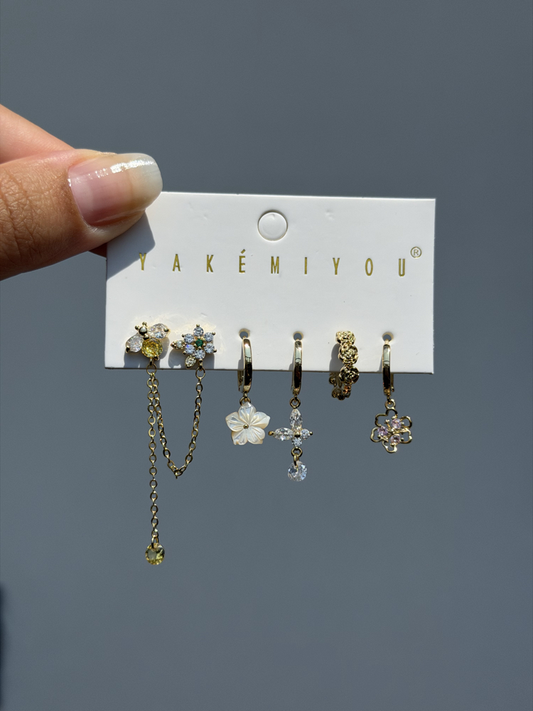 İthal altılı spring küpe seti gold