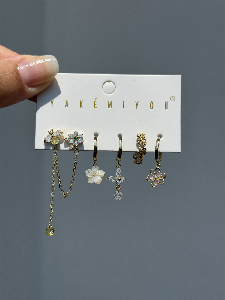 İthal altılı spring küpe seti gold