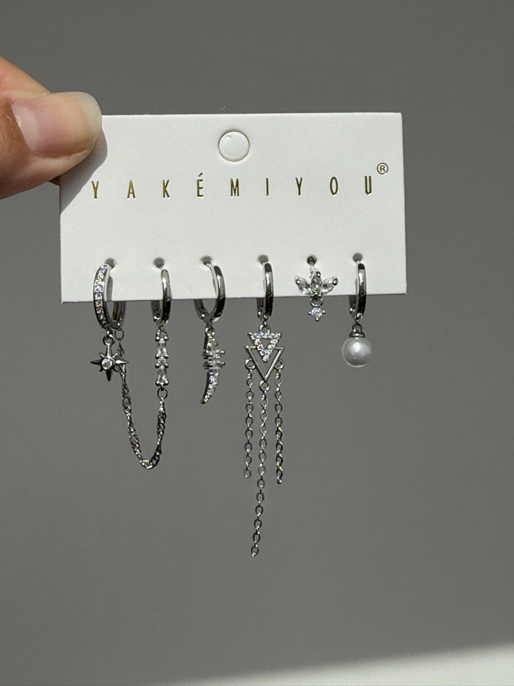 İthal altılı boho küpe seti silver