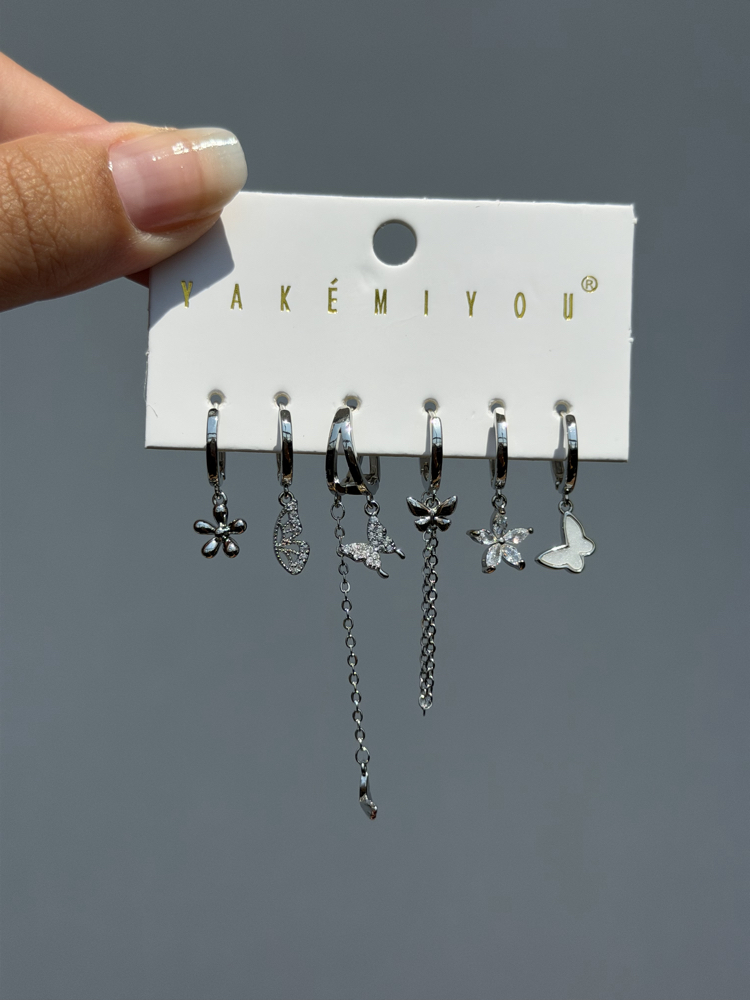İthal altılı wings küpe seti silver