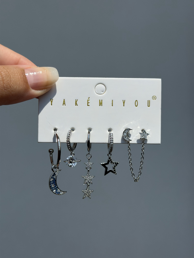 İthal altılı stargirl küpe seti silver