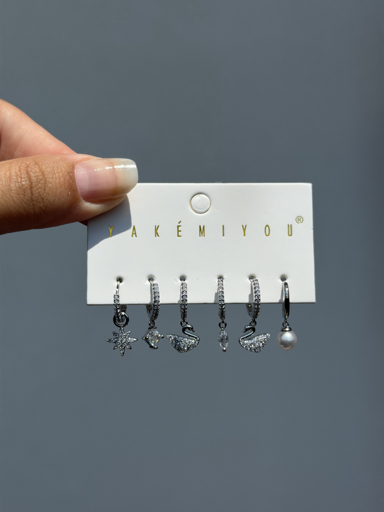 İthal altılı swan küpe seti silver