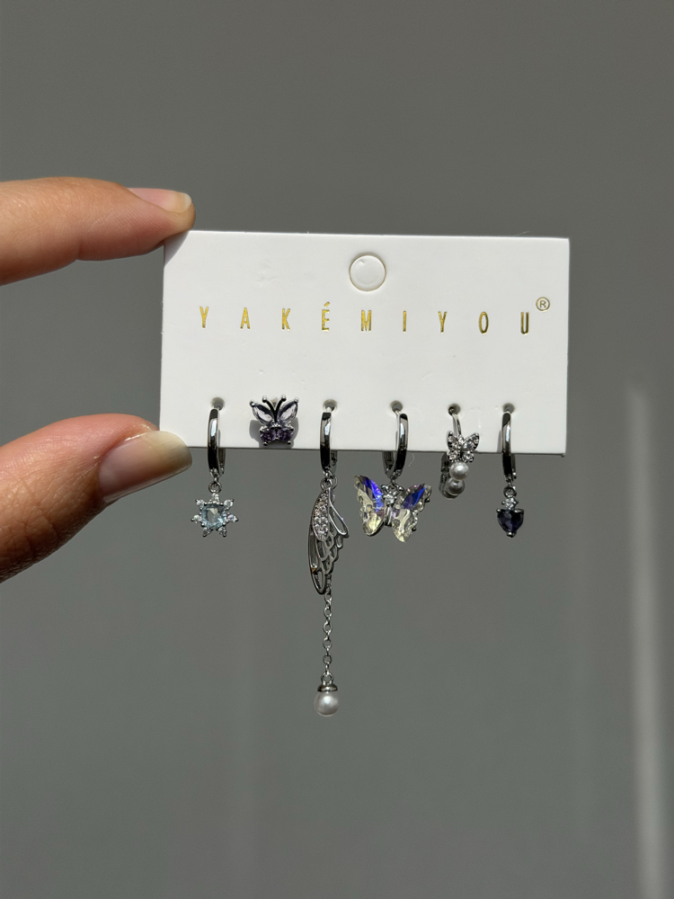 İthal altılı wings küpe seti silver