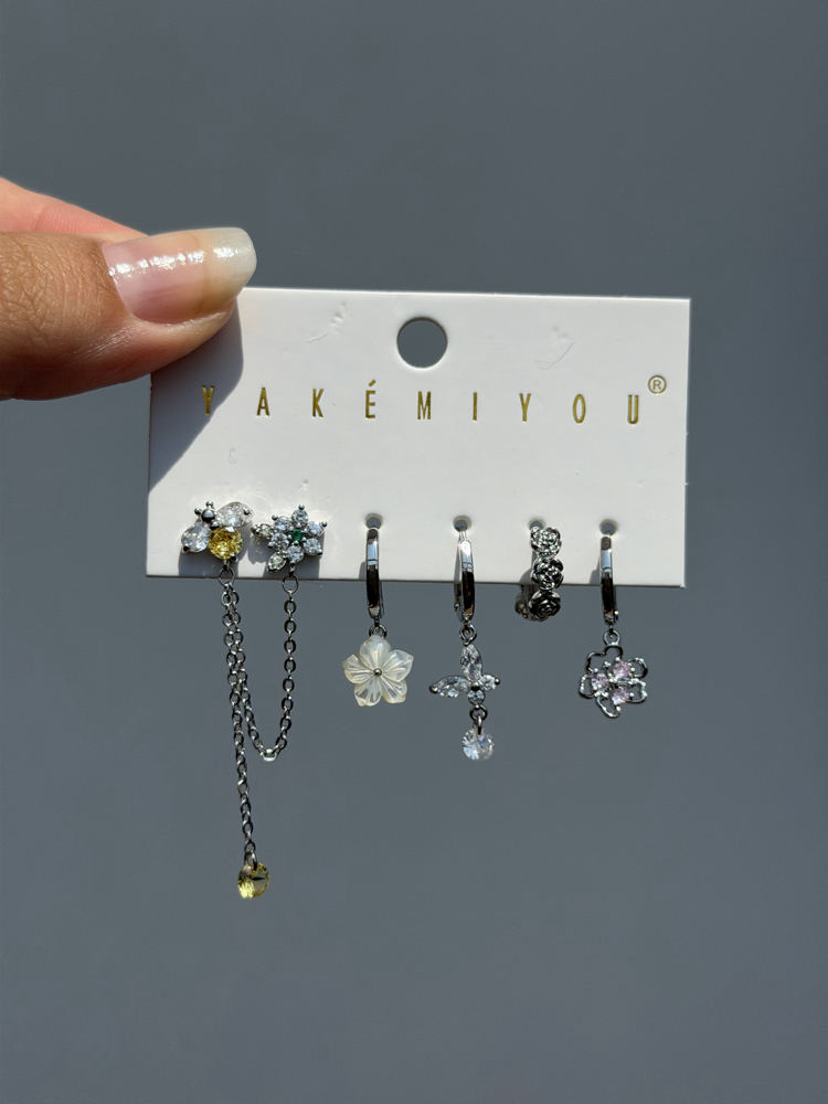 İthal altılı spring küpe seti silver
