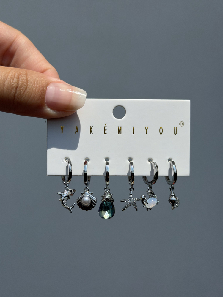 İthal altılı summer küpe seti silver lll