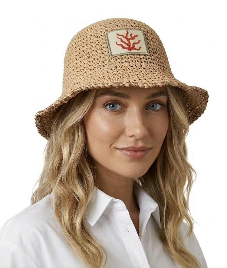 Rafya Bucket Aplikeli Şapka