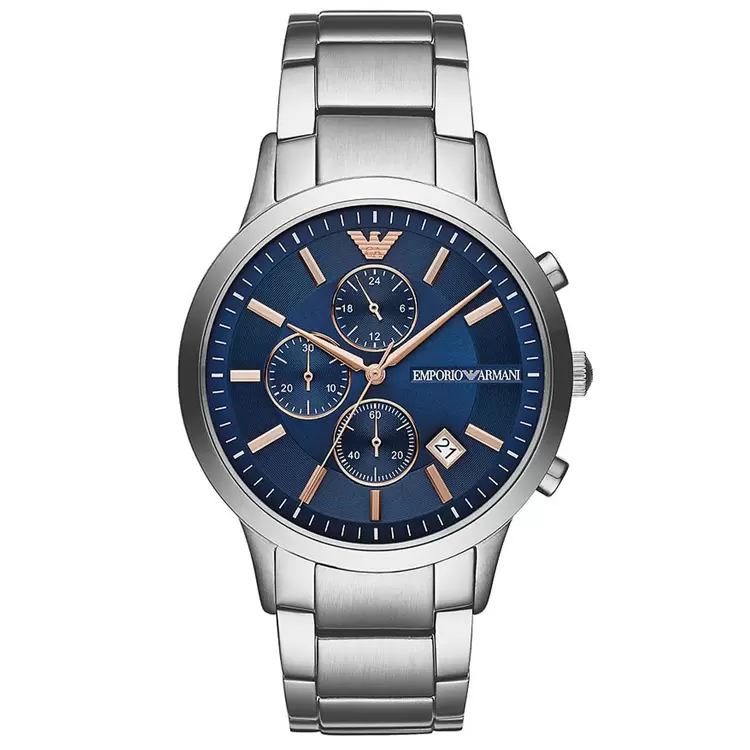 Emporio Armani AR11458 Erkek Kol Saati – Mavi Kadran / Çelik / Kronograf