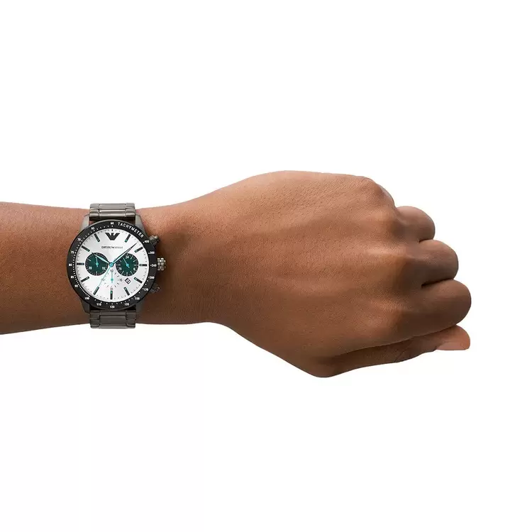 Emporio Armani AR11471 Erkek Kol Saati – Füme Çelik / Gümüş + Yeşil Kadran