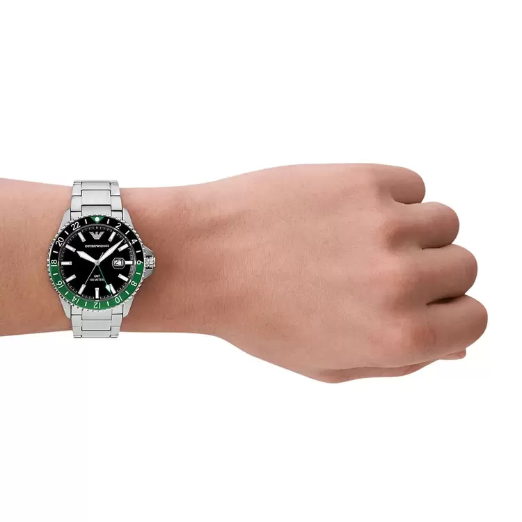 Emporio Armani AR11589 Erkek Kol Saati – Siyah & Yeşil GMT / Çelik / 10 ATM