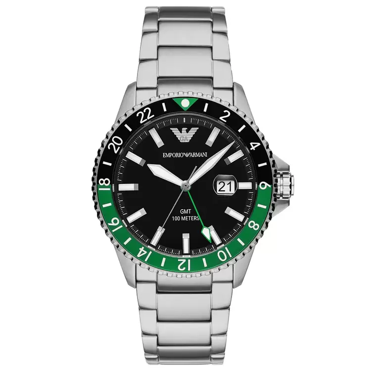 Emporio Armani AR11589 Erkek Kol Saati – Siyah & Yeşil GMT / Çelik / 10 ATM