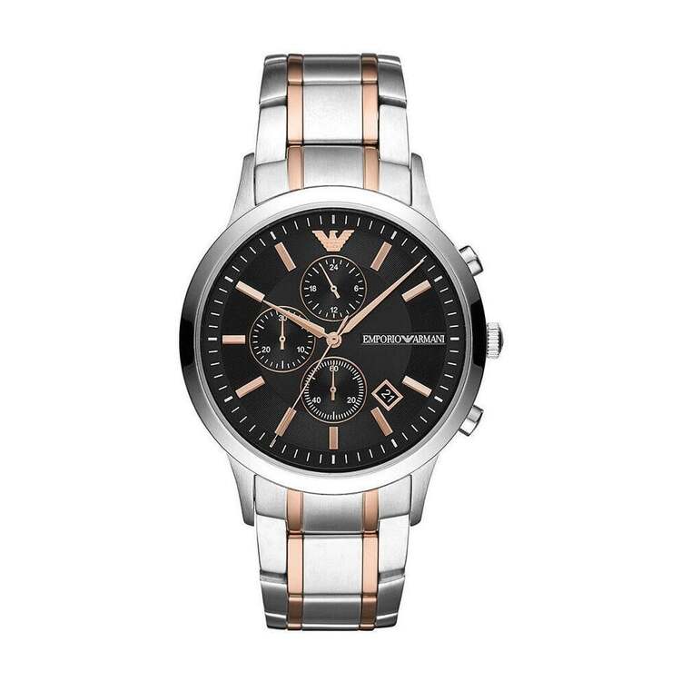 Emporio Armani AR11165 Erkek Kol Saati – Silver / Rose Gold İki Ton / Siyah Kadran