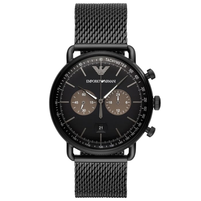 Emporio Armani AR11142 Erkek Kol Saati – Siyah Mesh Çelik / Kronograf / 5 ATM