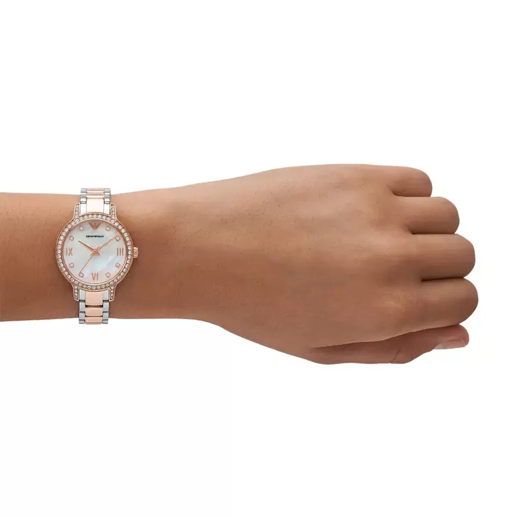 Emporio Armani AR11499 Kadın Kol Saati – Rose Gold / İki Ton / Kristalli