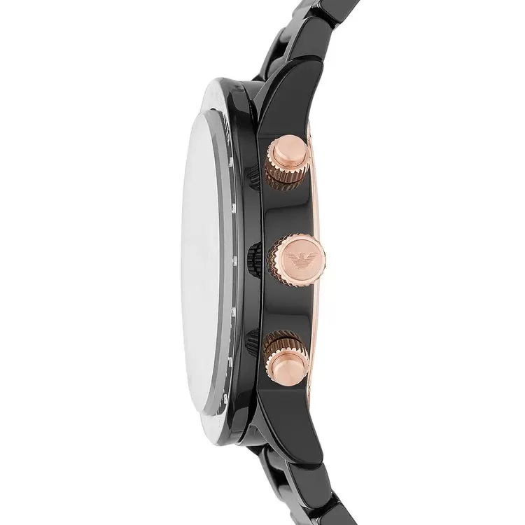Emporio Armani AR70002 Erkek Kol Saati – Siyah Seramik / Rose Detay / Chronograph
