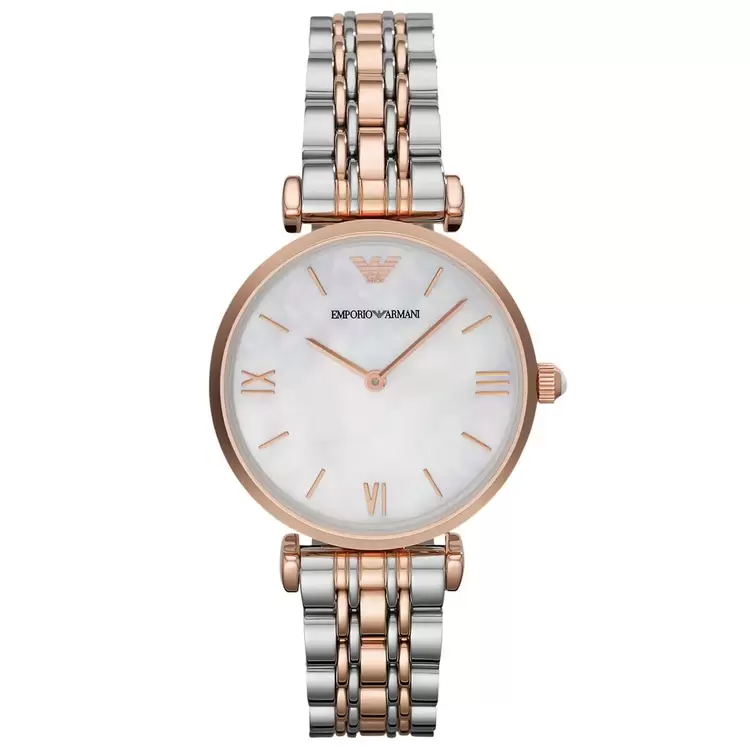 Emporio Armani AR1683 Kadın Kol Saati – İki Ton Çelik / İnci Kadran / 32 mm