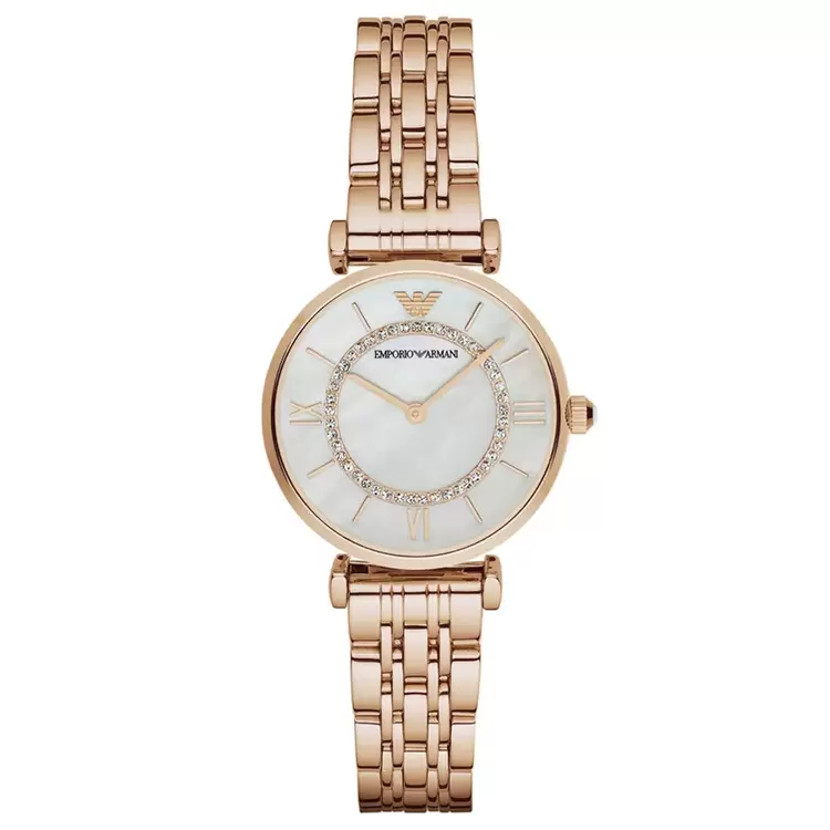 Emporio Armani AR1909 Kadın Kol Saati – Rose Gold / Beyaz Kristalli Kadran / 32 mm