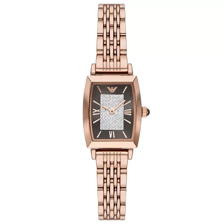 Emporio Armani AR11407 Kadın Kol Saati – Rose Gold / Kahverengi Kristal Kadran / 26 mm