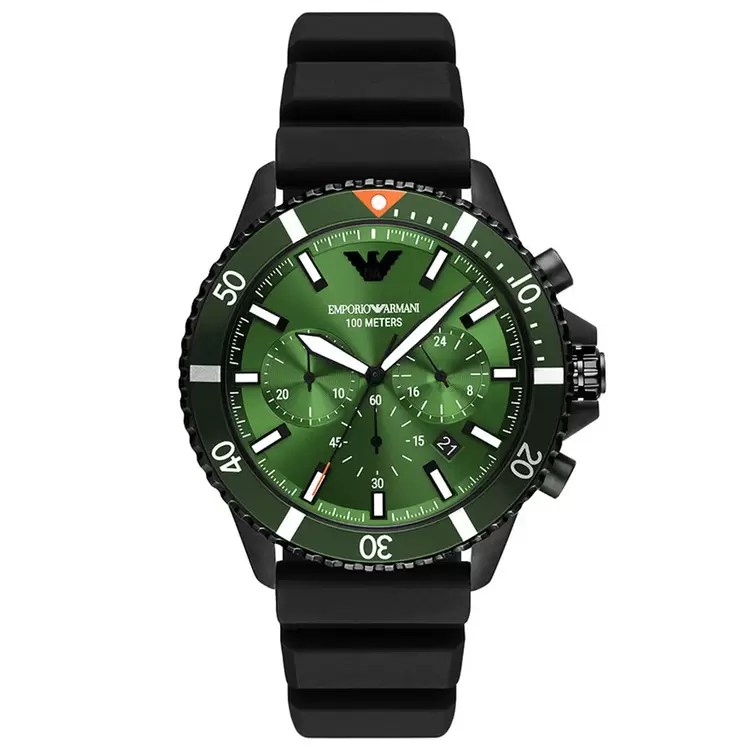 Emporio Armani AR11463 Erkek Kol Saati – Siyah Silikon / Yeşil Kadran / 10 ATM