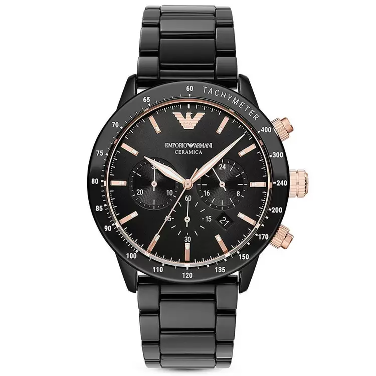 Emporio Armani AR70002 Erkek Kol Saati – Siyah Seramik / Rose Detay / Chronograph