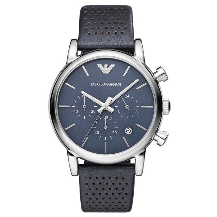 Emporio Armani AR1736 Erkek Kol Saati – Mavi Kadran / Deri Kayış / Kronograf