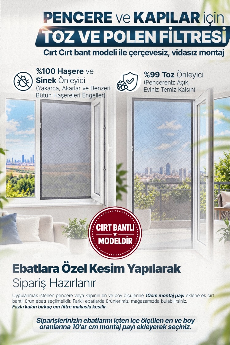 TOZ VE POLEN FİLTRELİ SİNEKLİK - CIRT BANTLI - KAPI BALKON FİLTRESİ