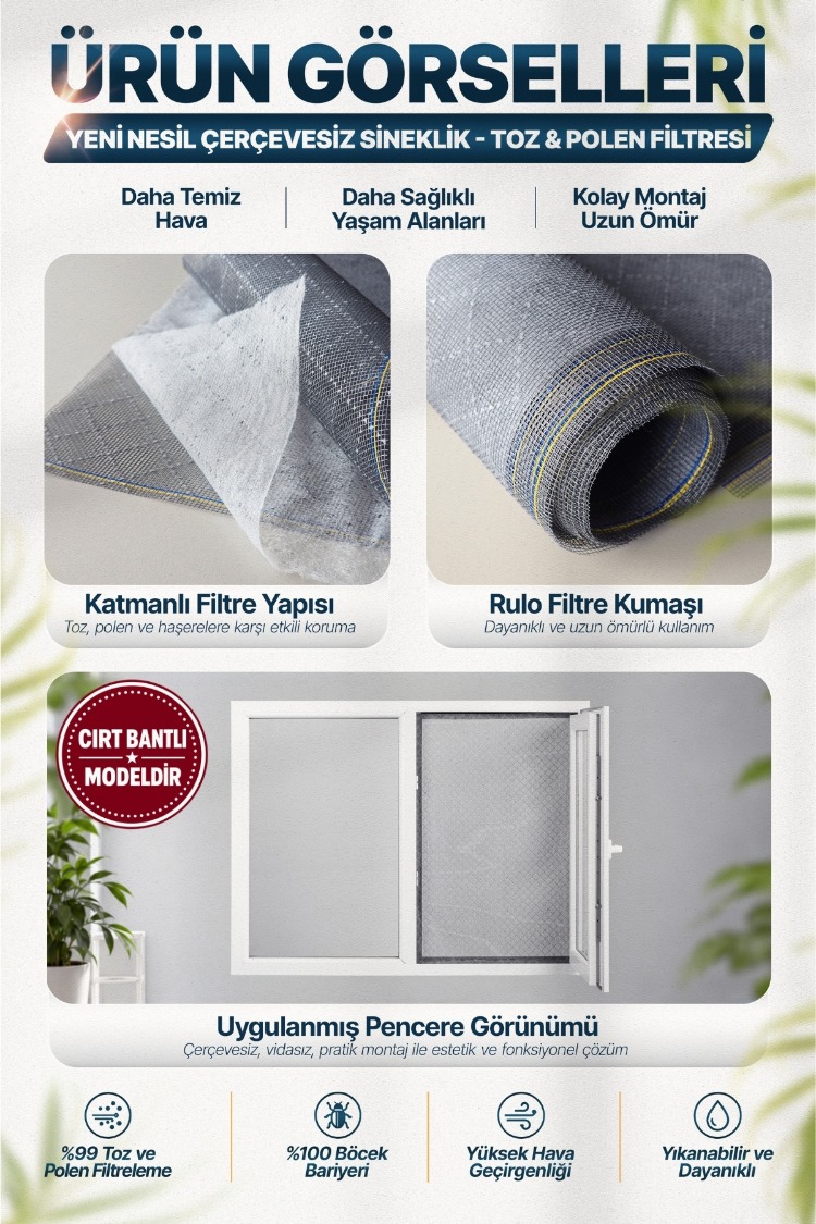 TOZ VE POLEN FİLTRELİ SİNEKLİK - CIRT BANTLI - KAPI BALKON FİLTRESİ