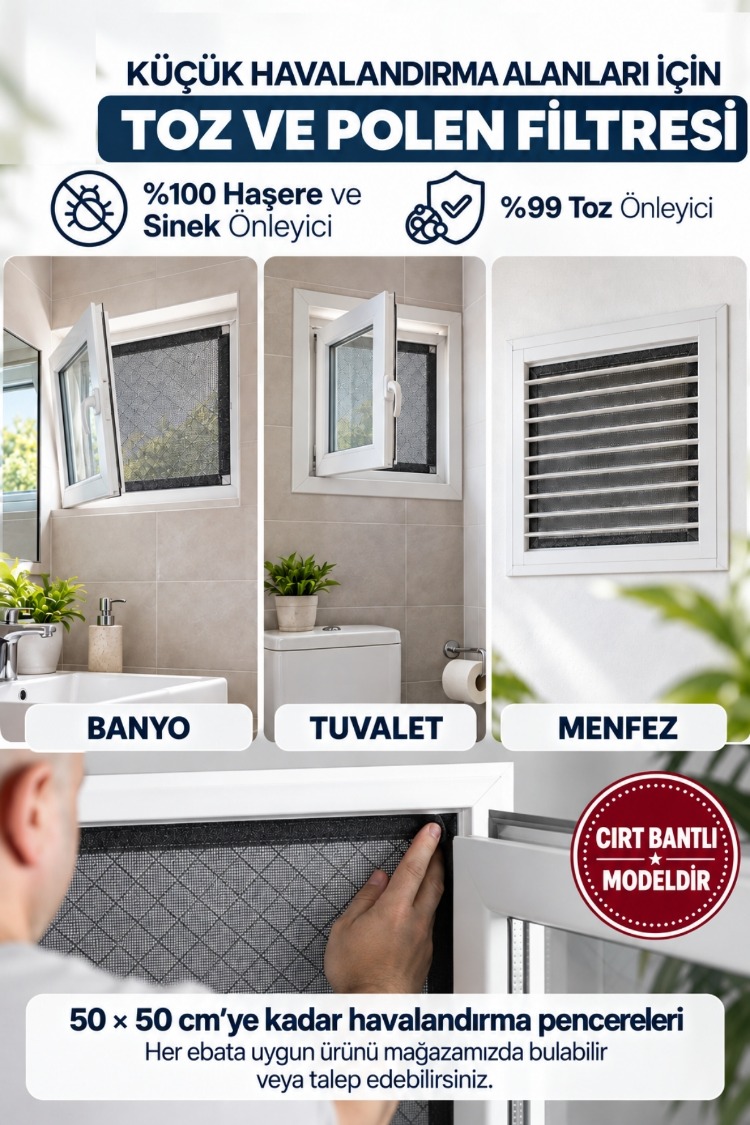 TOZ VE POLEN FİLTRELİ SİNEKLİK - CIRT BANTLI -HAVALANDIRMA, PENCERE ve MENFEZ İÇİN