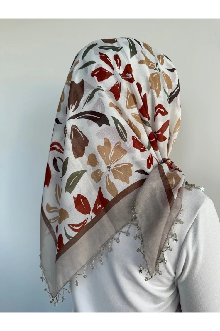 Bej desenli el emeği boncuklu yazma