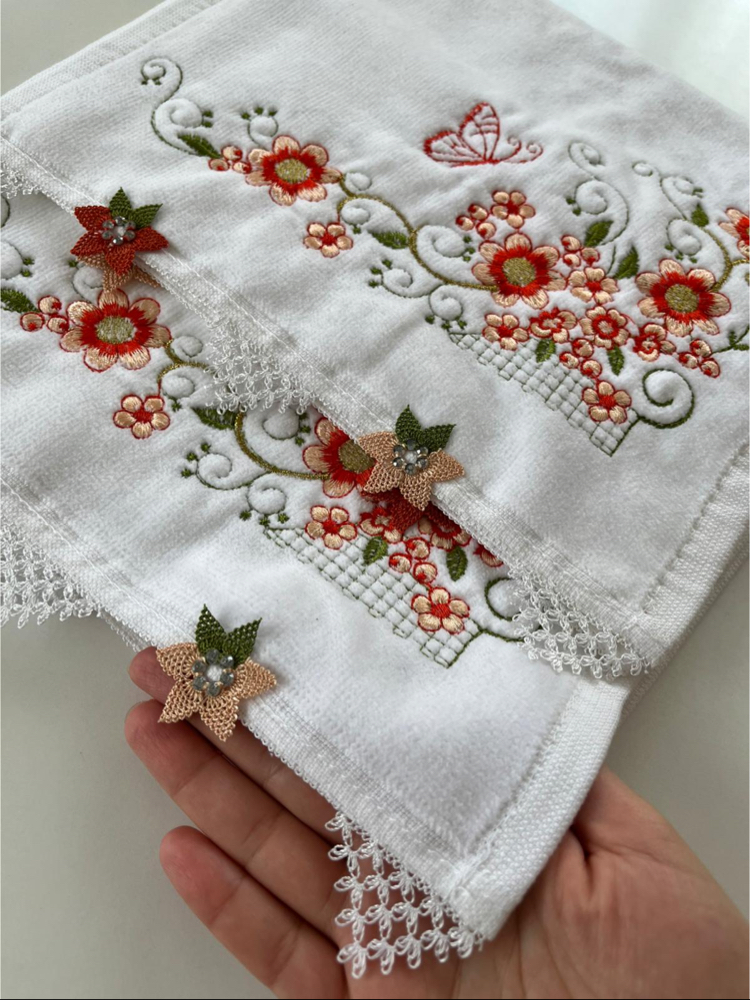 1 adet 30x50 cm el emeği iğne oyası mutfak havlusu