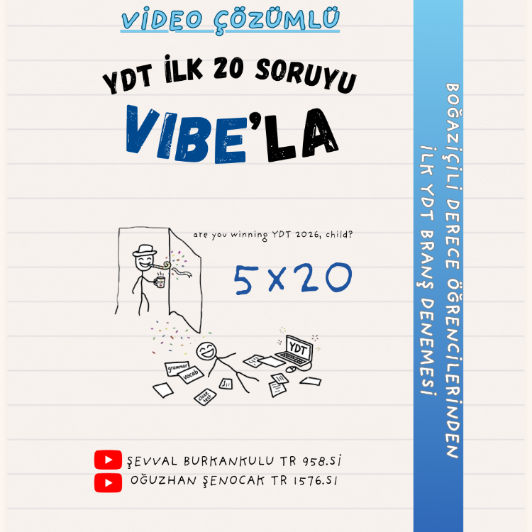 YDT VİDEO ÇÖZÜMLÜ İLK 20 SORU VIBE BRANŞ DENEMESİ 5X20