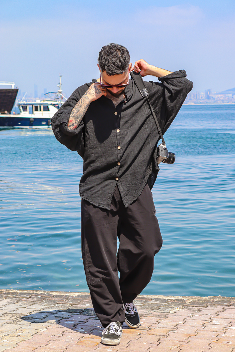 Oiki Midnight Nomad Unisex Bohem Siyah Gömlek